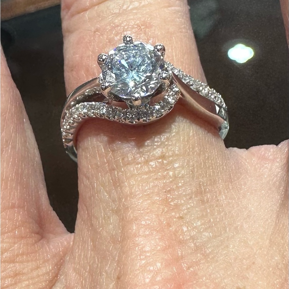Bridal set with a 2.16 round brilliant center and diamond wedding band. 3.3TW